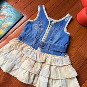Vintage GUESS Baby Light Blue Denim Toddler Dress with Cream Ruffles, 6/9m